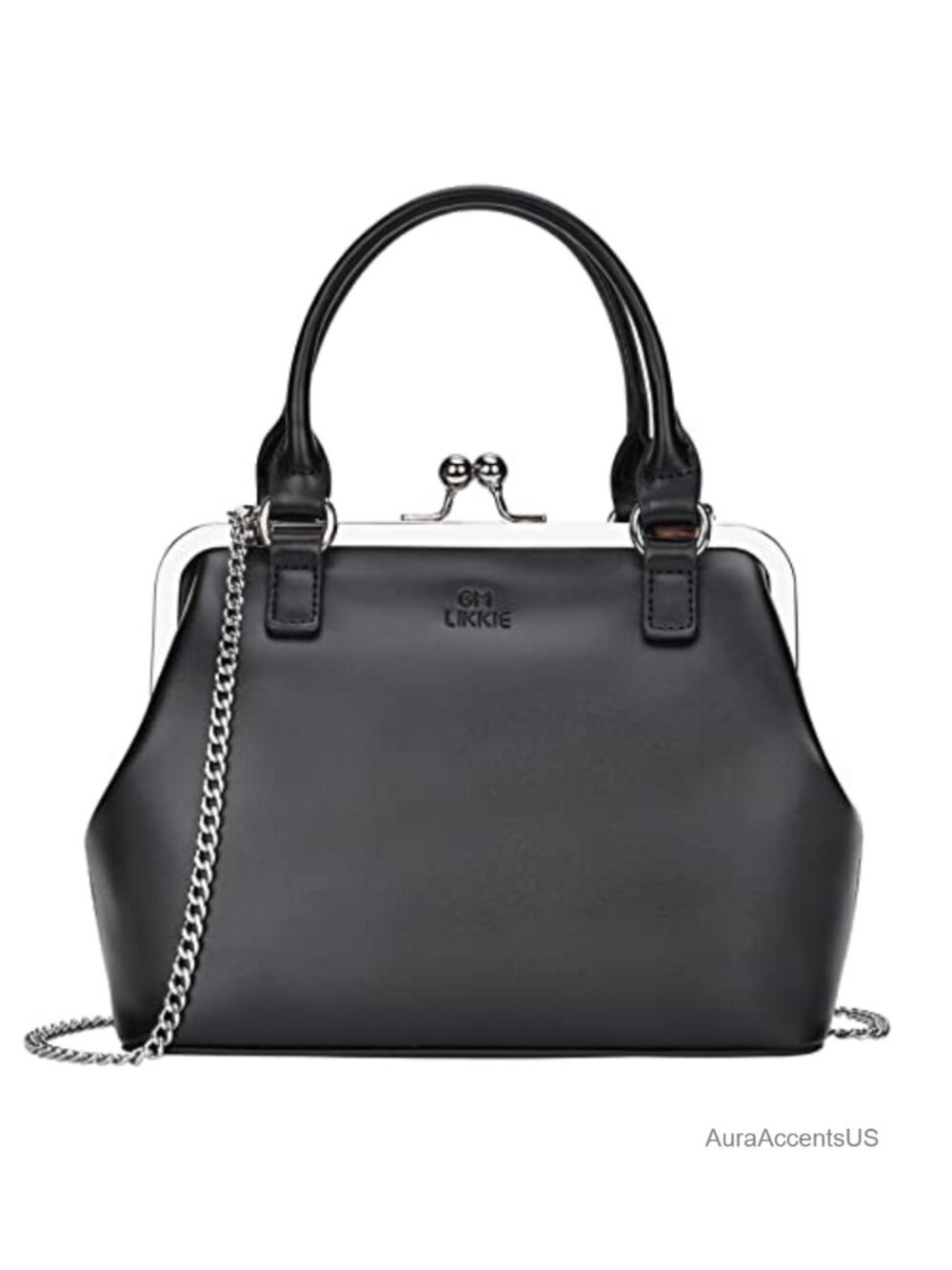 Vintage Kiss Lock Purse Retro Evening Bag Faux Leather Clutch with Chain Strap